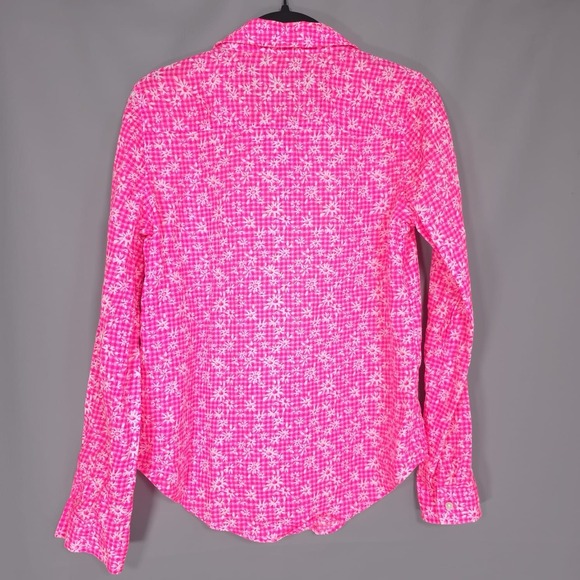 Lilly Pulitzer Sea View 100%‎ LINEN Button Down Top Size XS Pink Gingham Floral - Picture 9 of 13